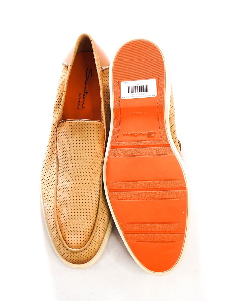 $790 SANTONI - Tan "SUMMER WALK" Suede Loafers - US 12 (11UK)